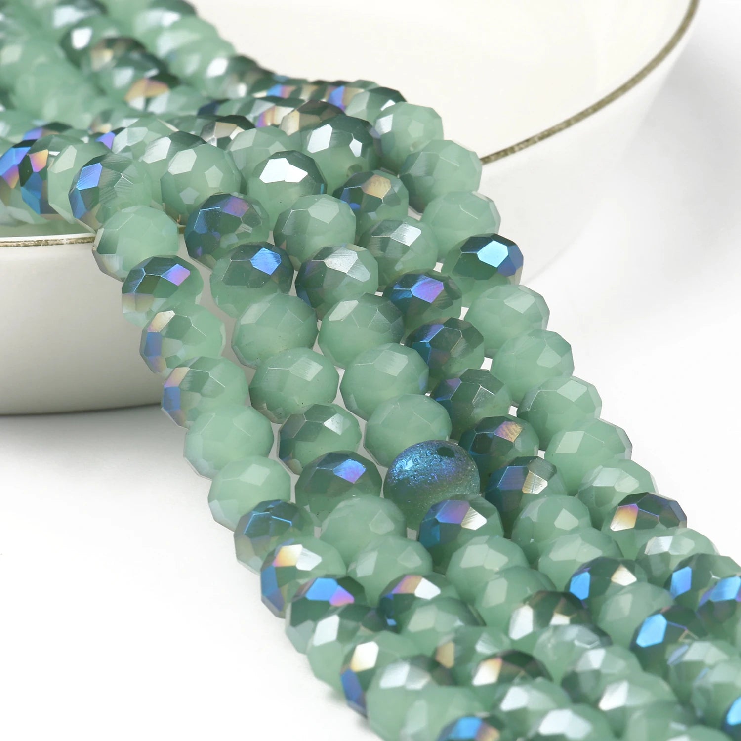 Solid Color AB Green Faceted Rondelle Glass Crystal Beads Loose Nature Spacer for Jewelry DIY Accessories