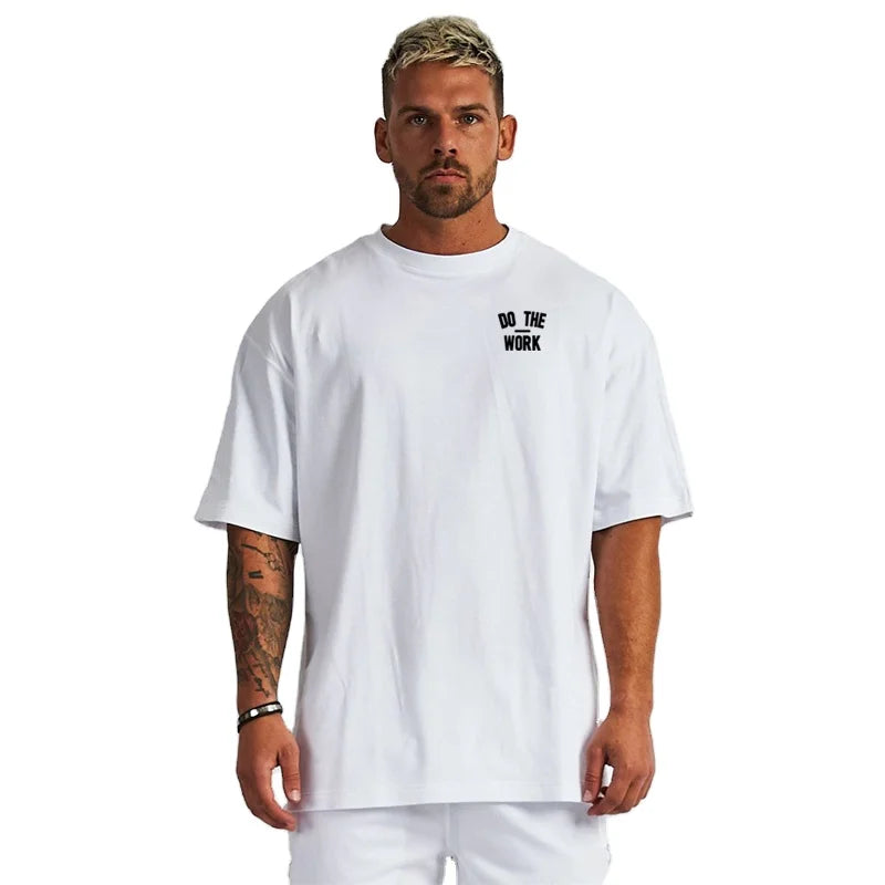 Custom Logo Korean Fashion Half Sleeves Oversized Men's Cotton Summer Casual Street Hip Hop Fitness Printed T Shirt