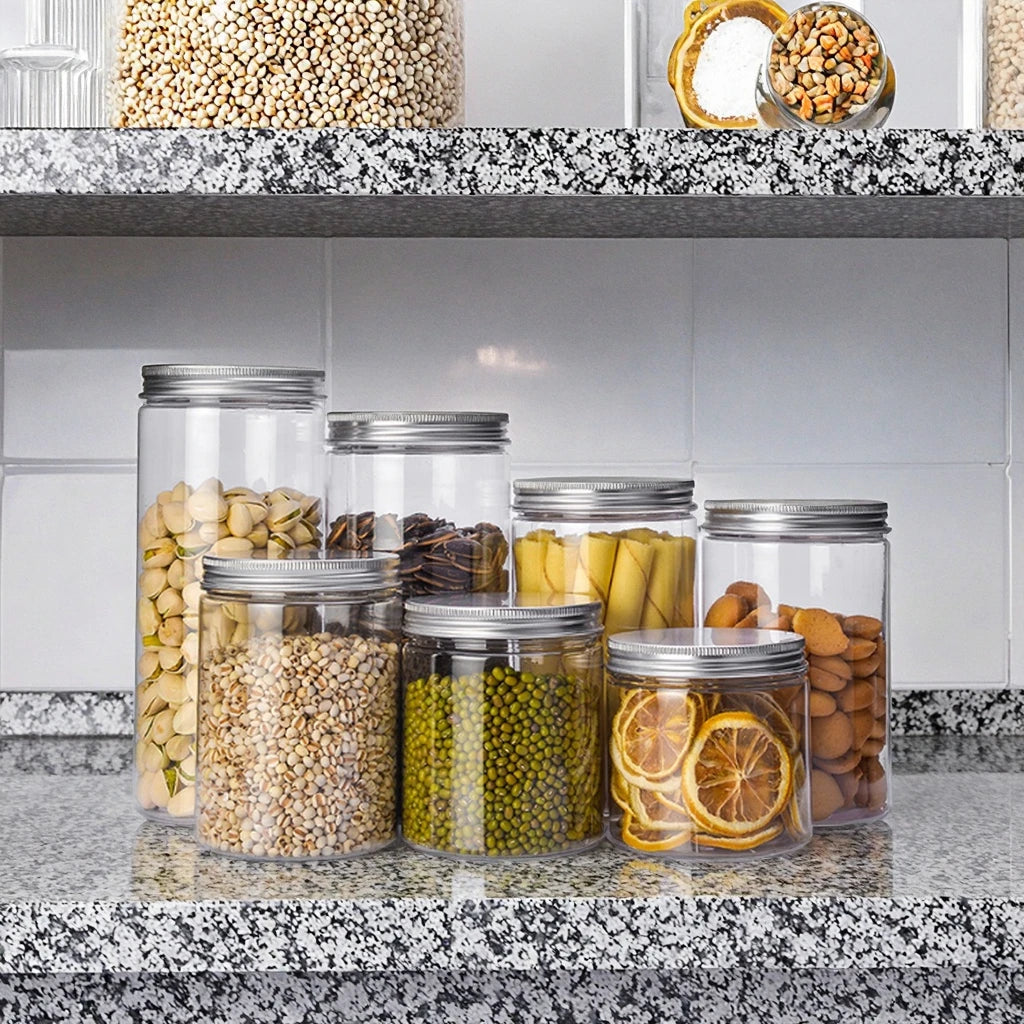 100ml 150ml 200ml Plastic Cream Jars Silver Aluminium Lid PET Inner Seal Clear Food Storage Packing for Cake Sugar Snack Candy