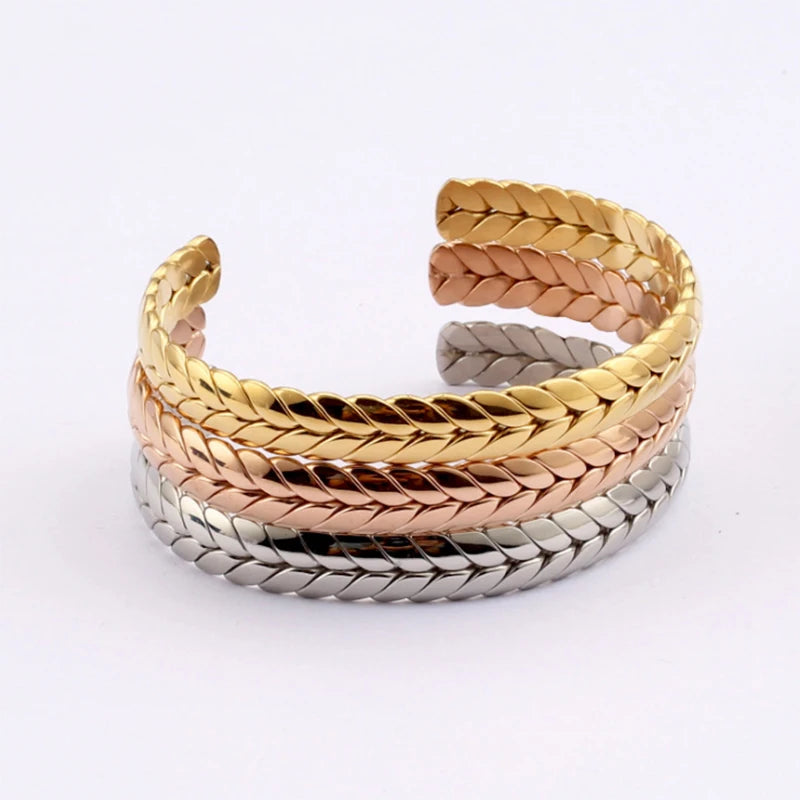 Personalized 18K Gold Plated Stainless Steel Cuff Bracelet W-E-A-T Ear Open Bangle Crystal Rhinestone Women's Fashionable Couple
