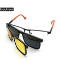 X205 Bauhaus Ready Half Rim Acetate Temple 2 in 1 Night Vision Clip on Magnetic Sunglasses