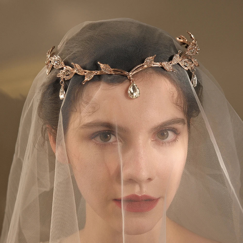 Wholesale Wedding Jewelry Bridal Hair Accessories Rose Gold Leaves Flower Crown Headband for Women