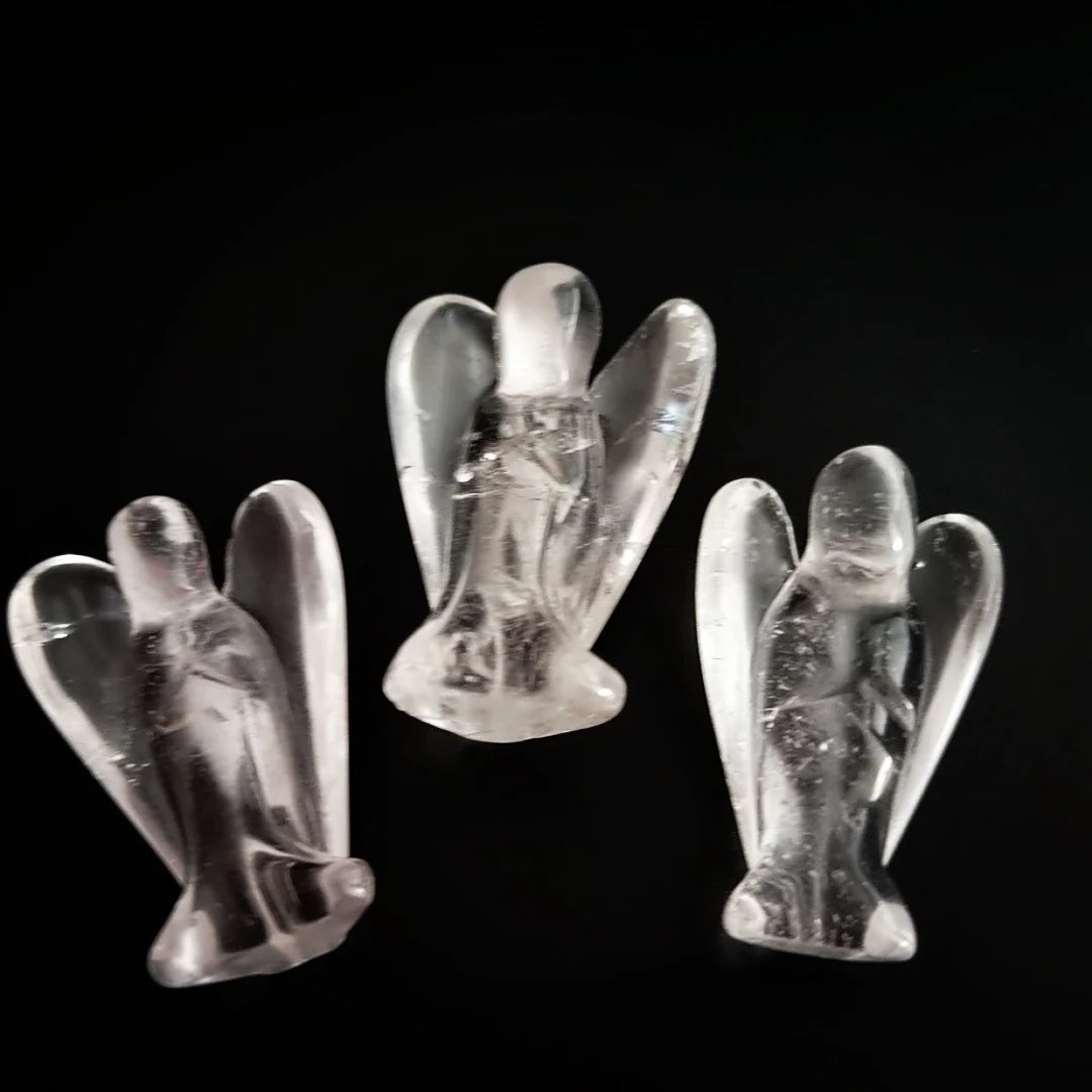 Huiying Hand Carved 1.5 Inch Stone Gemstone clear Quartz Polished Angel Statues Crafts