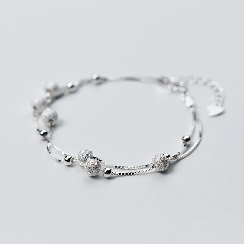 925 Sterling Silver Frosted Beads Bracelets Jewelry Gifts Wholesale Women Box Chain Fashion Trendy Bracelet Jewelry