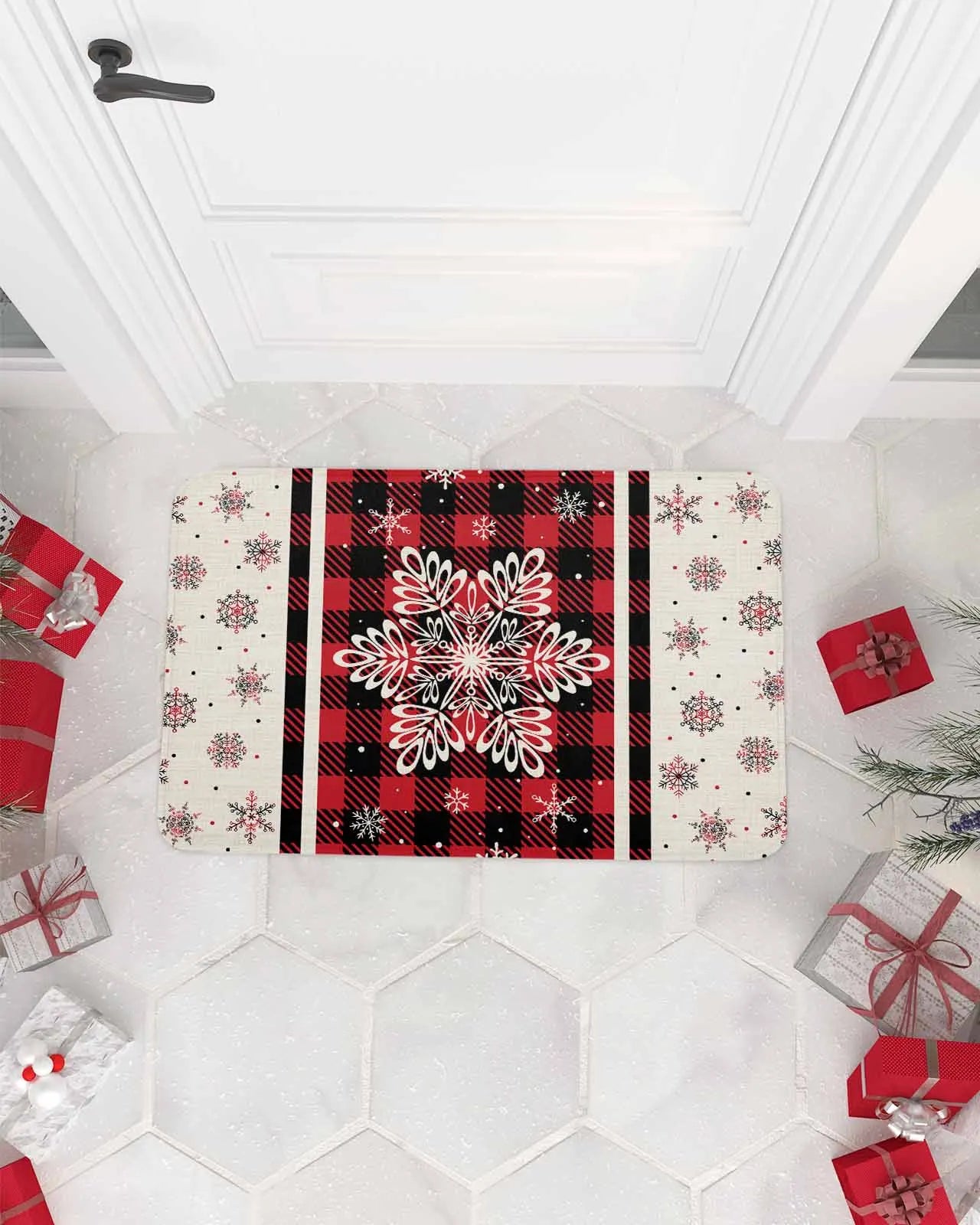 Christmas Welcome Doormat Front Non-Skid Entryway Mat Xmas Indoor Decorative Washable Floor Mats for Bedroom Living Room Kitchen