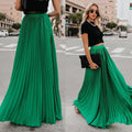 Womens Spring Autumn Swing High Waisted Elastic Midi Skirt Casual Solid Color Mid-high Waist Pleated Skirt