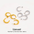 Trendy C Shaped Metal Beads Stainless Steel Hoop Earrings Fashion 2 Style Gold Silver Stud Ear Jewelry Anti Allergic
