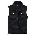New Mens Vest Fashion Casual Black Hooded Sleeveless Vest Denim Vest Jacket Street Punk Style Denim Tops