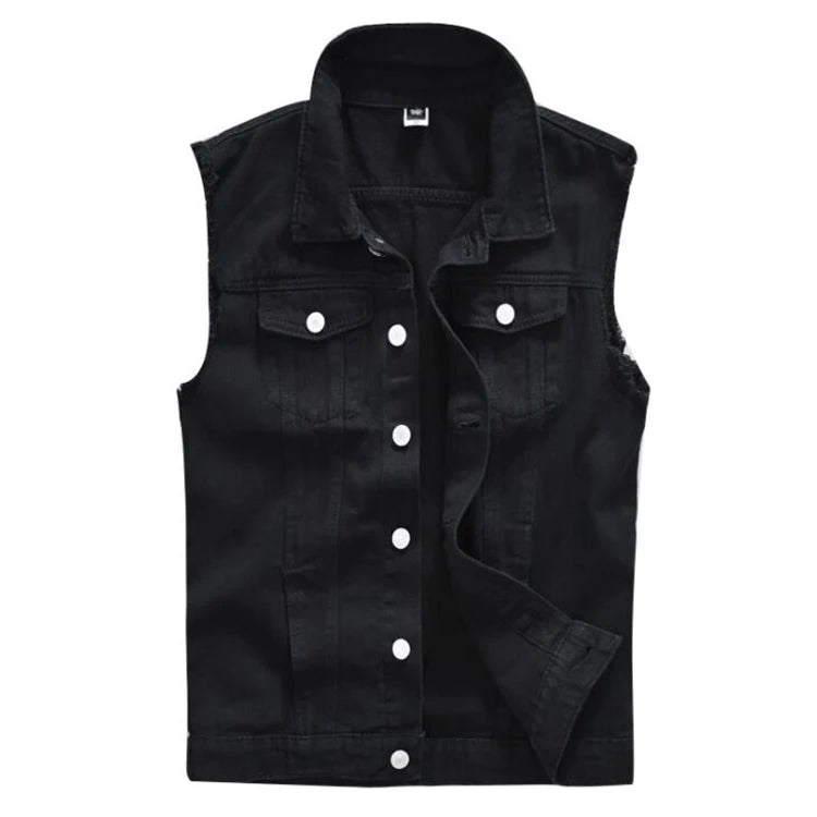 New Mens Vest Fashion Casual Black Hooded Sleeveless Vest Denim Vest Jacket Street Punk Style Denim Tops