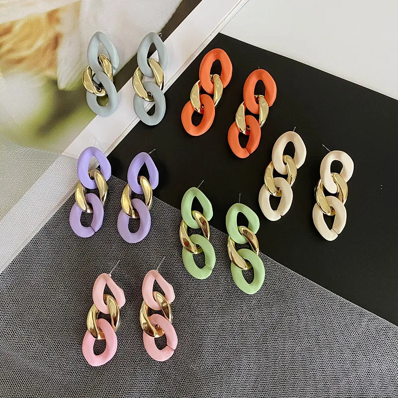Color Contrast Chain New Spring and Summer Temperament Korean Earrings for Girl Earrings Acrylic