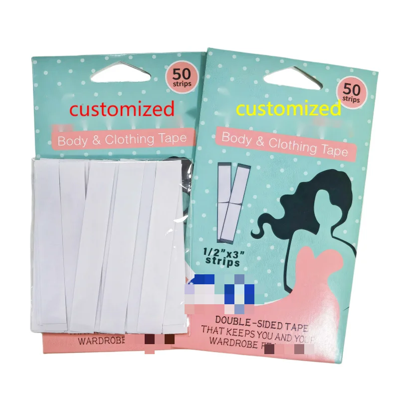 50 Strips Womens Fashion Clear Double Sided Tape for Clothing and Body Transparent Strong Adhesive for All Skin Tones and Fabric