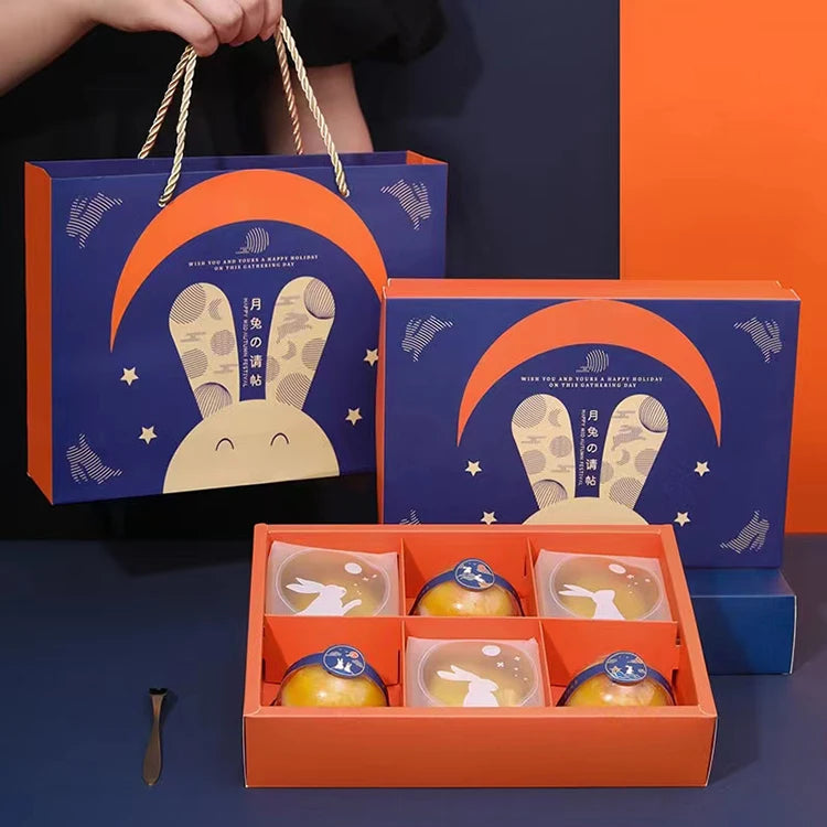 New Design Printed logo Mooncake Box Luxury Foldable Moon Cake Packaging Paper Gift Box with Handle