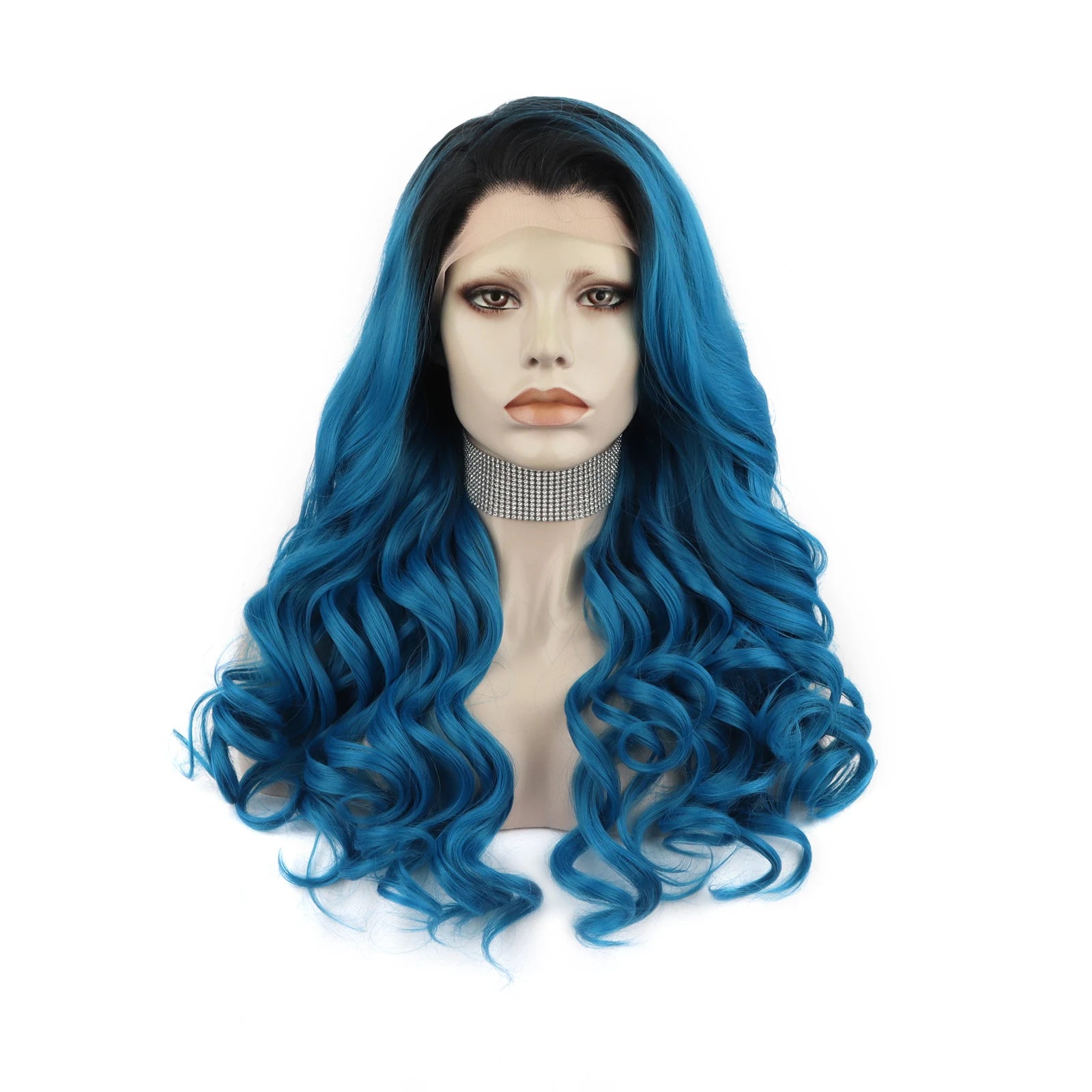 Celebrity Ombre Blue Color Pre-Plucked Natural Hairline 24inch  Futura  Swiss Lace Heat Resistant Synthetic Hair Wigs