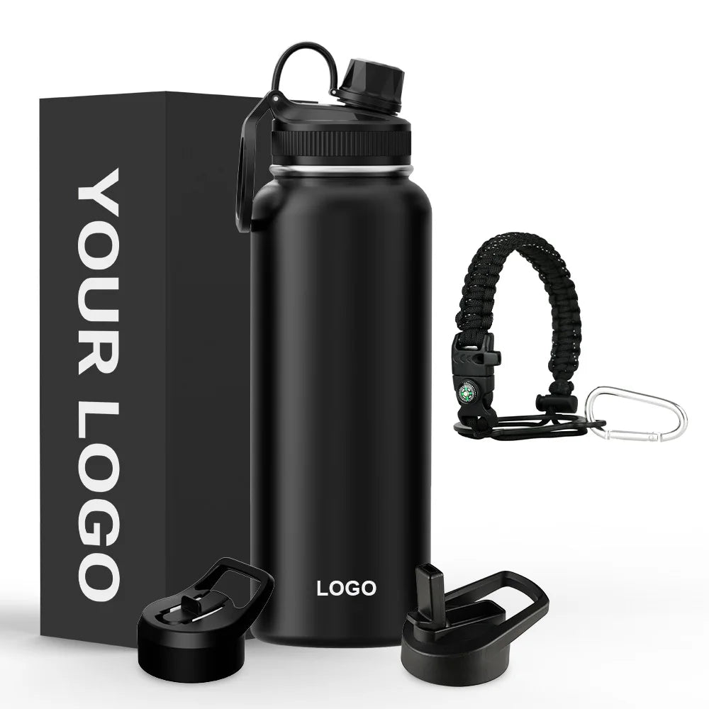 Outdoor Double Wall Vacuum Insulated Sport Stainless Steel Water Bottle With OEM Custom Handle Lids