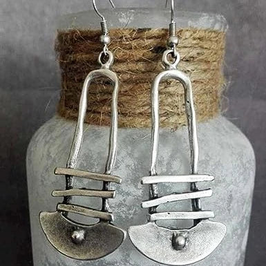 European and American Bohemian National Style Retro Exaggerated Ancient Silver Pendant Earrings Gifts for Women