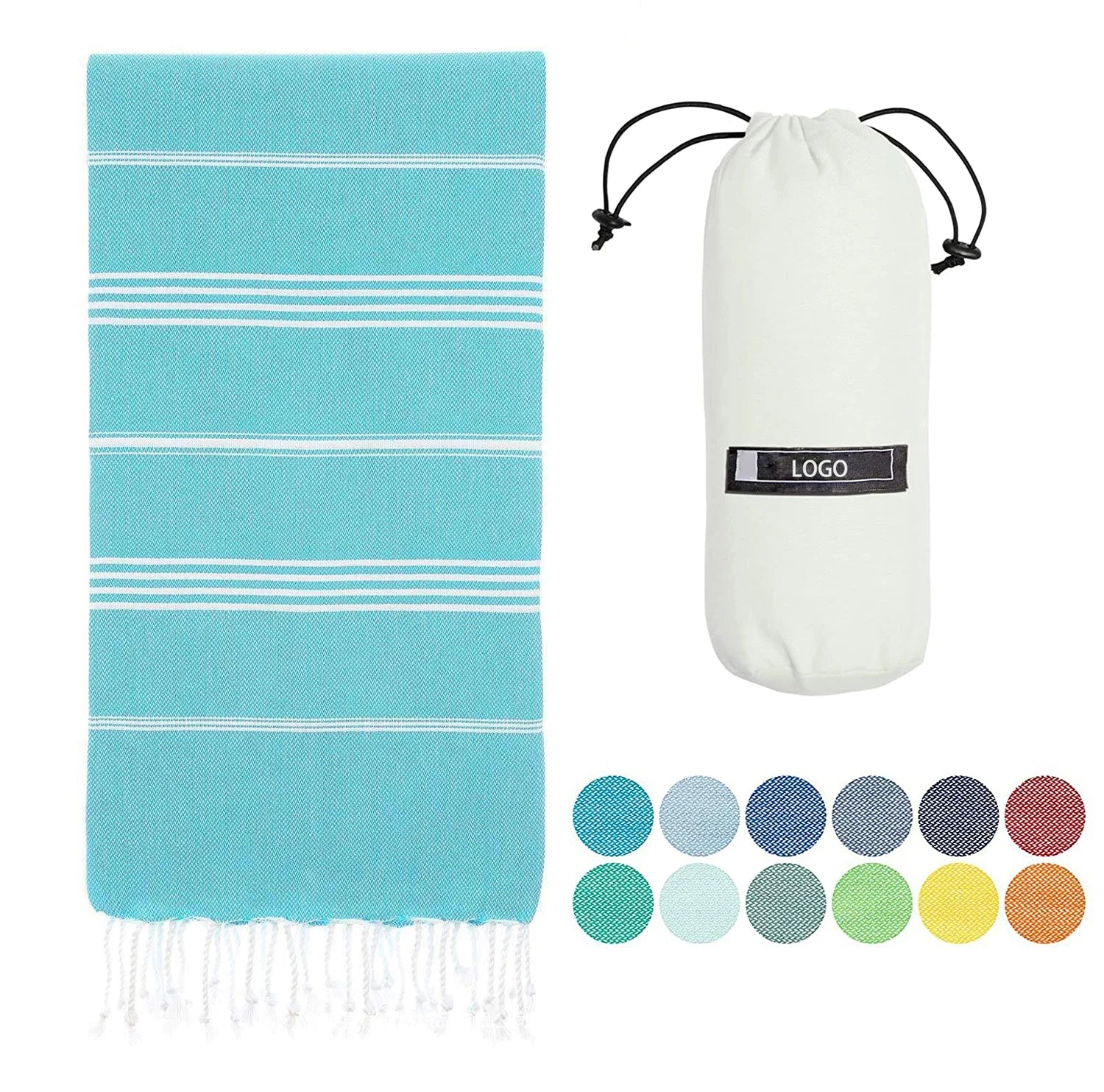 100% Cotton Prewashed Quick Dry Turkish Beach Towel with Sand-Free Floral Pattern Includes Beach Bag