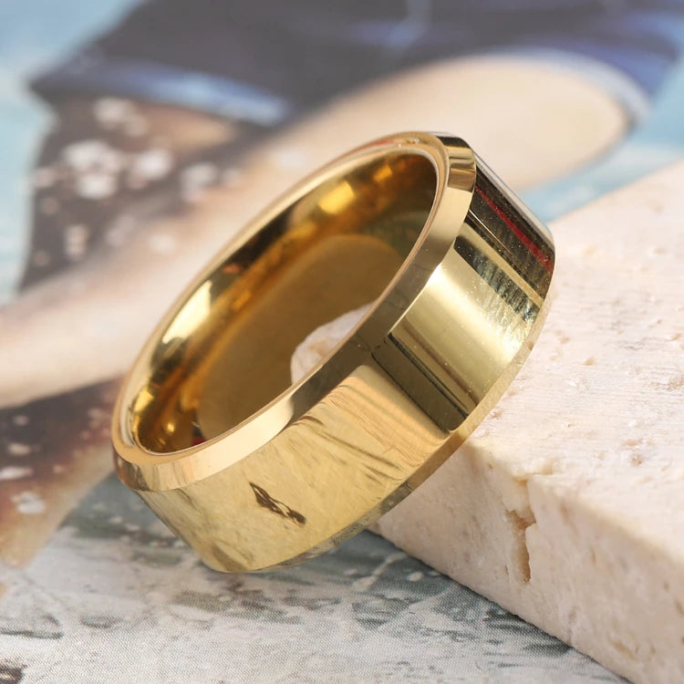 X127 Wholesale Men's Tungsten Steel Ring Beveled Polished Gold Plated Tungsten Finger Ring for Men
