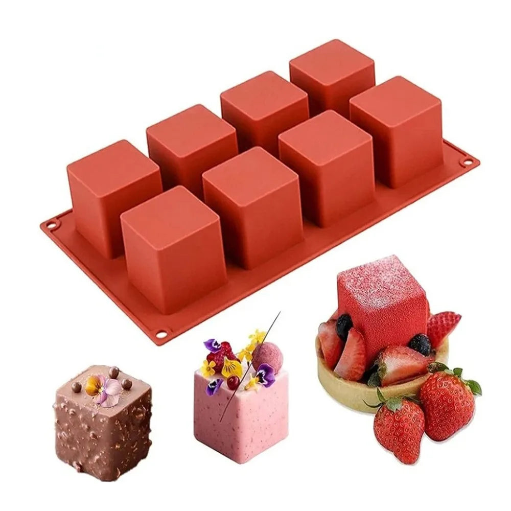 New 8 Cavity Cube Cake Silicone Mold  Square Mousse Cake Baking Mold French Dessert Molds for Chocolate Brownie Bites Pastry