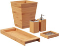 Natural Eco Bamboo Bathroom Toilet Accessories Trash Can Soap Dish Toothbrush Set with Tray