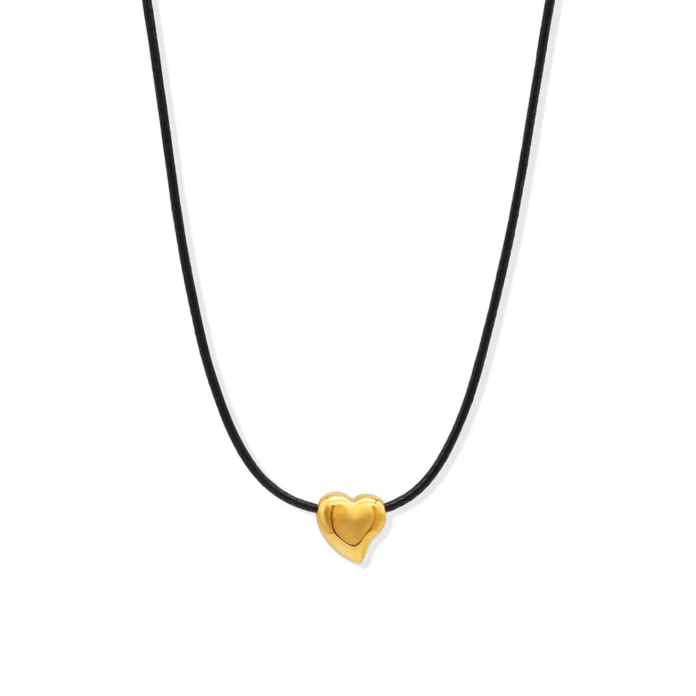 Chris April 316L Stainless Steel Hand Crafting Wax Rope Hollow Heart Charm Chain Necklace
