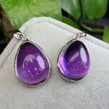 Handmade 925 Sterling Silver Crystal Healing Stone Natural Amethyst Water Drop Pendant for Relieving Negative Emotions