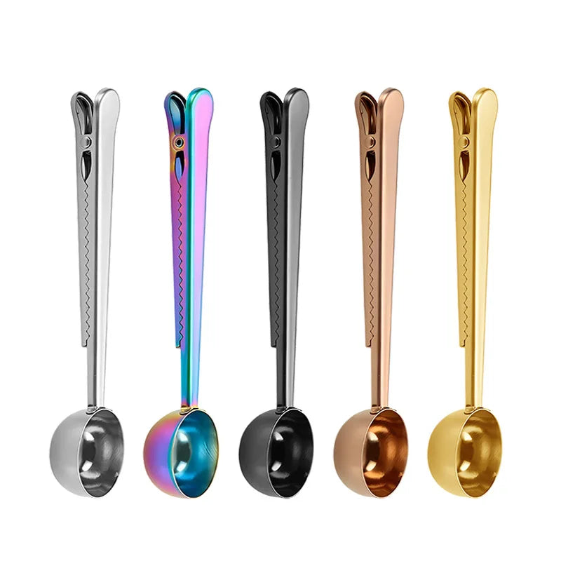 304 Milk Powder Spoon Sealing Clip Two in One Stainless Steel Coffee Measuring Spoon With Clip