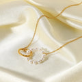 Ins Popular Gold Plated Stainless Steel Double Circle Pendant Necklace Waterproof Beaded Imitations Pearls Chokers Necklaces