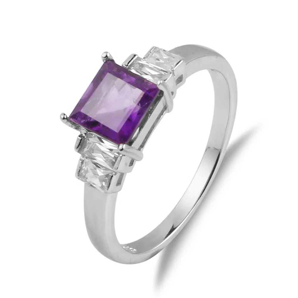 Abiding Hot Selling Trendy Style 925 Sterling Silver Amethyst Jewelry Engagement Ring for Women