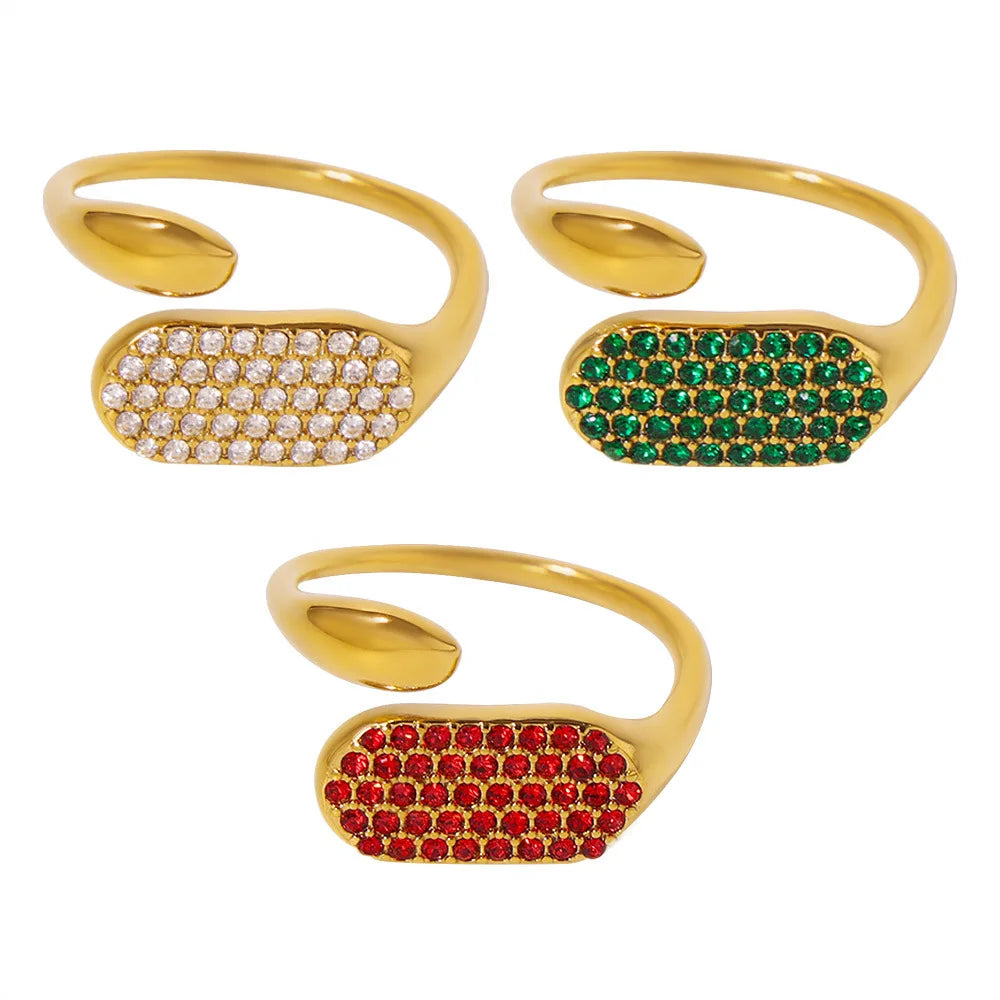 Niche Stainless Steel Waterproof Jewelry 18k Gold Plated Colored Zircon Open Ring Gift YF6099