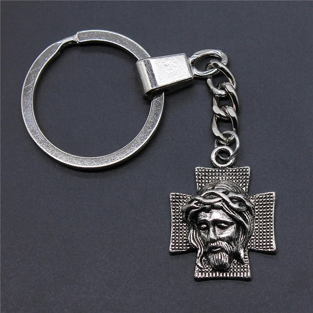 WYSIWYG 28x22mm Antique Silver Plated Zinc Alloy Jesus on the Cross Key Chain Souvenirs Gift P2-ABD-C12464