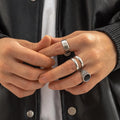 Fashion Trendy Custom Stainless Steel Oil Drip Finger Jewelry Geometry Ring Set for Men