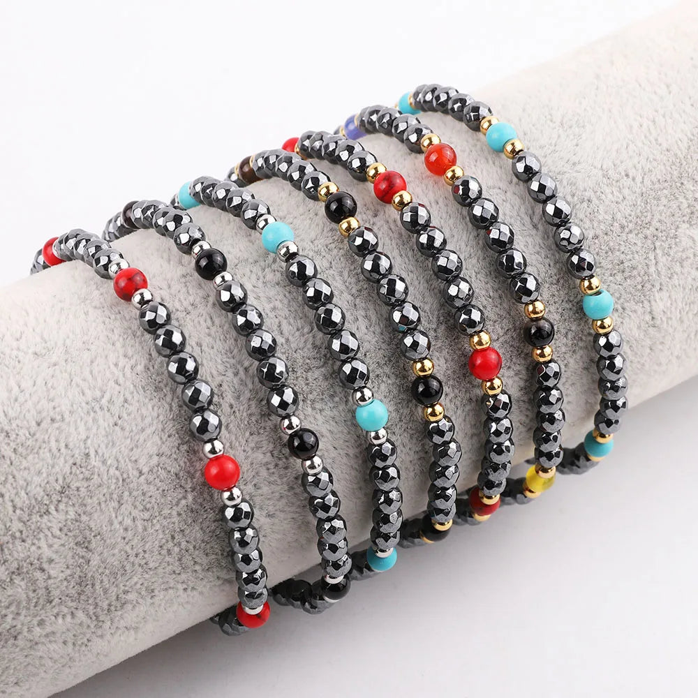 New Custom Design Natural Stone Hematite Beads Stainless Steel Bracelet for Women Men Jewelry JBS12393