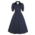 1950s Vintage Dress for Women Retro Short Sleeve Cotton Shirt Dresses with Buttons