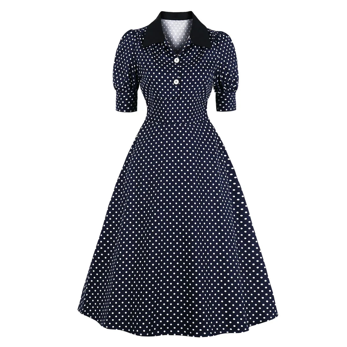 1950s Vintage Dress for Women Retro Short Sleeve Cotton Shirt Dresses with Buttons