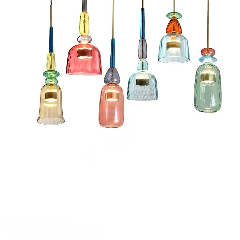 Nordic Color Candy Pendant Lights Modern Living Room Bedroom Children's Room Single Head Glass Hanging Lamps Home Decor Fixtures