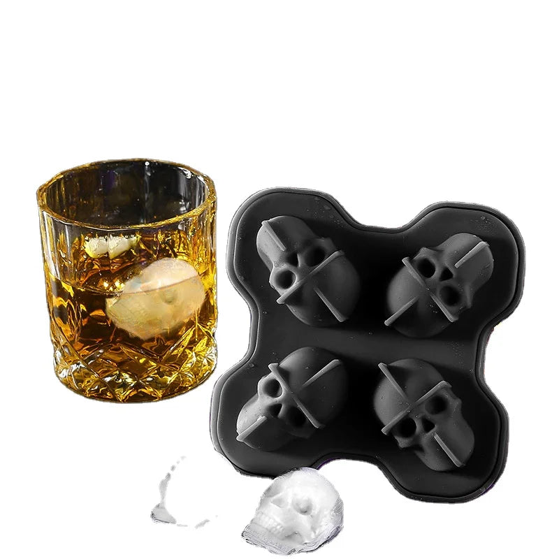 Manjia 4-hole Ice Box Whiskey Tray Mold 3D Ice Maker Kitchen Bar Tools Skull and Bones Ice Tray Mould