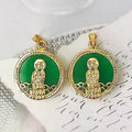 Wholesale Chinese Jade Gold Bezel Natural Green Jade Buddha Guanyin Pendant Real Stone Quartz Necklace Charm Buddhist Jewelry