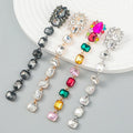 2022 Luxury Alloy Diamond Tassel Earrings Geometric Glass Diamond Long Drop Earrings Jewelry Women