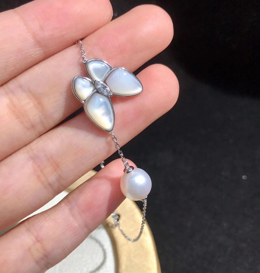 B208 7-8mm 925 Sterling Silver Gold Plated Wholesale Freshwater Pearl Charm Bracelet Mounting Fancy Jewelry for Women