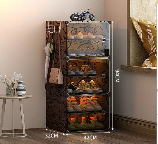 6th Floor Foldable Plastic Shoe Rack Extendable Hooks Dust-Proof Doors Modern Design Home Furniture Workshop Living Room Entry