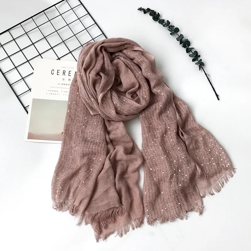 2025 Hot Sale Spring and Summer New Sequin Cotton and Hemp Scarf 100 * 200cm