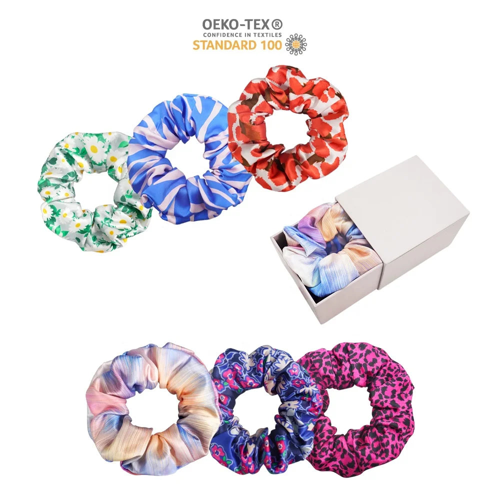 Printing Silk Scrunchie Custom Size 100% Mulberry Silk Scrunchie Elastic Scrunchies Silk