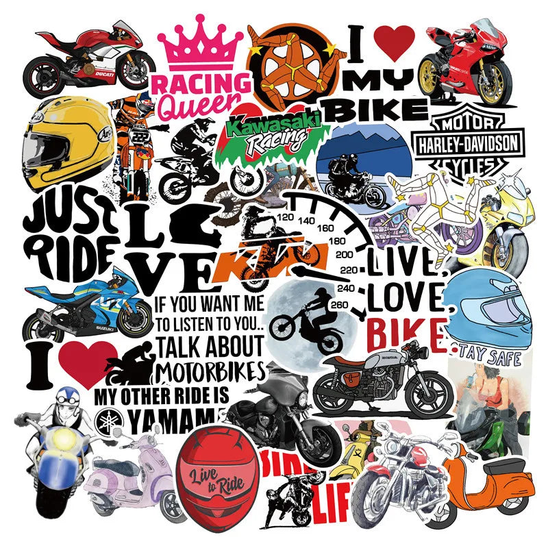 50Pcs Cool Fashion Motorcycle LOGO Waterproof Stickers for Car Motor Bike Helmet Decoration Label