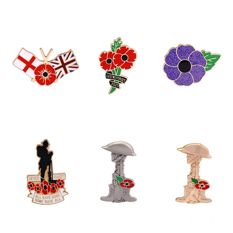 Factory Enameled Poppy Flower Lest We Forget Pin Badge United Kingdom Festival of Remembrance Day Souvenir Gift Brooch Lapel Pin