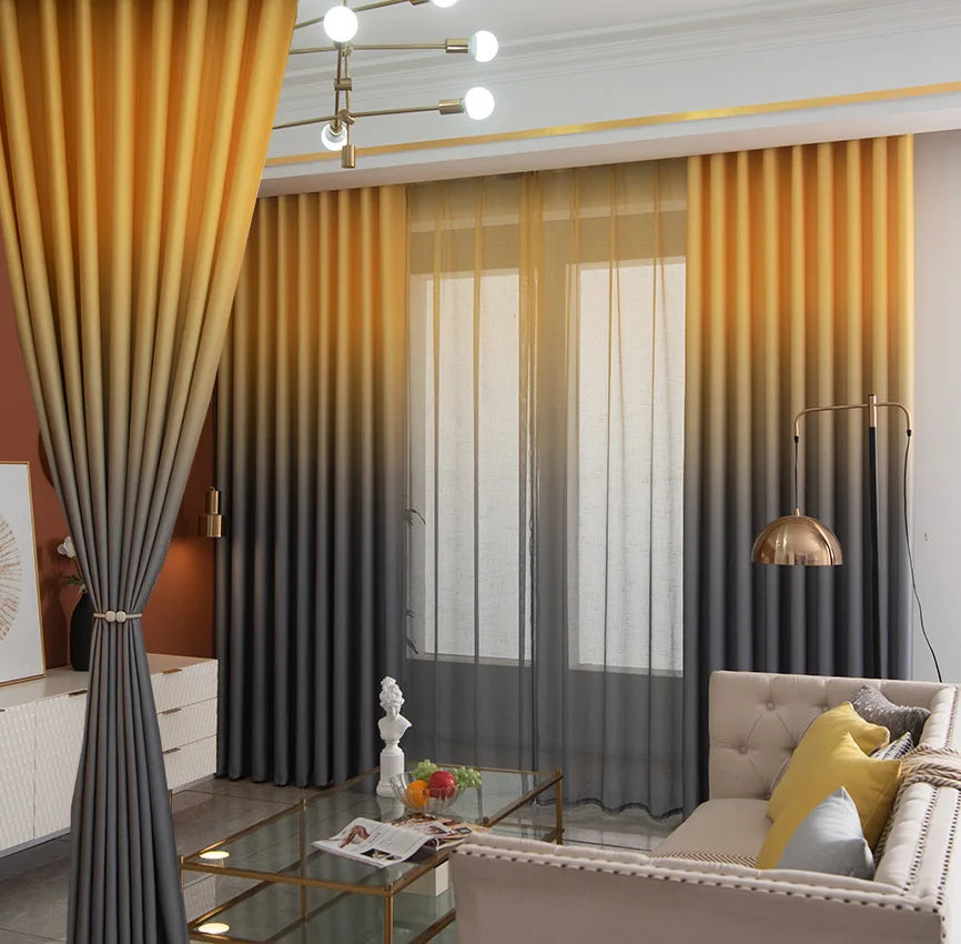 Manufacturer Wholesale Modern Rainbow Color Gradient Linen Blackout Curtains Girls Bedroom Decoration Curtains