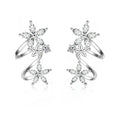 Korean Style Silver Plated Curved Flower Ear Clip Zircon Earrings for Women Jewelry Wholesale