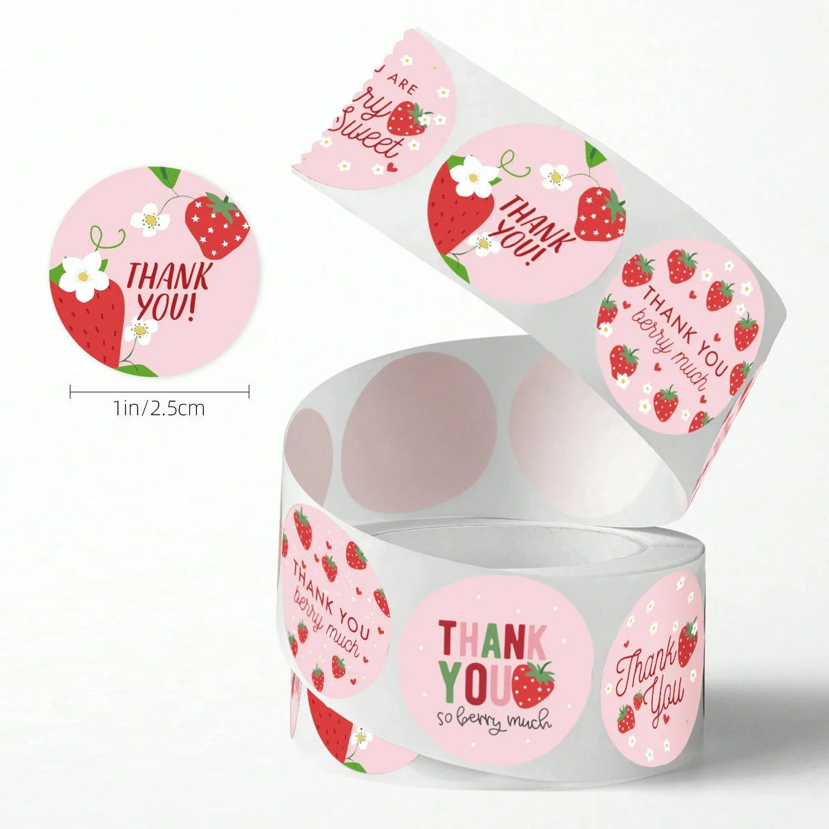 Strawberry Self-Adhesive Label for Candle Sealing & Craft Elegant Thank You Sticker for Summer Birthday Party Decorations