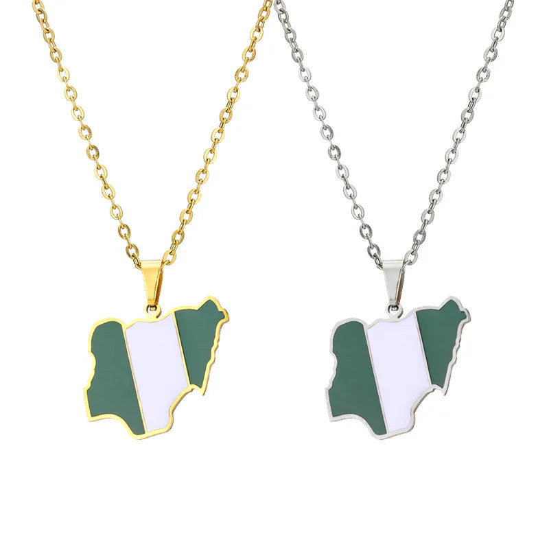 Unisex Fashion Jewelry Stainless Steel Enamel Nigeria Country Flag Necklace