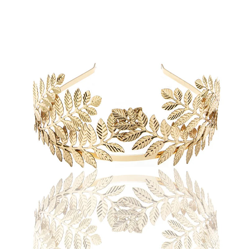 Niancan Gold Leaf Crown Bridal Headband Metal Fashion Baroque Bridesmaid Hair Band Beautiful Wedding Party Birthday Gift