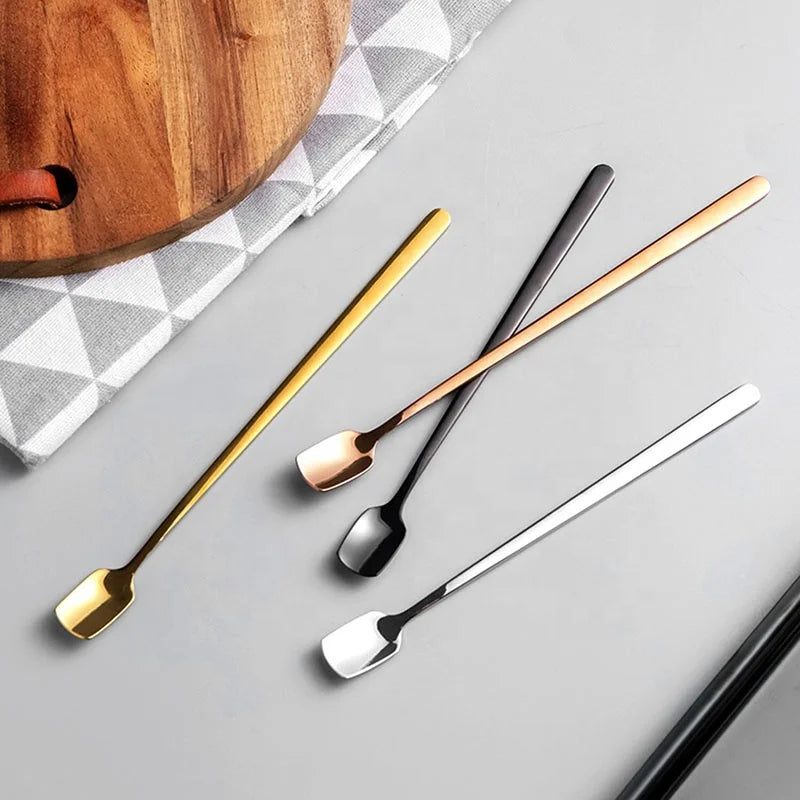 Fashion Colorful Stainless Steel 304 Tea Coffee Ice Cream Long Handle Stirring Spoon for bar Accessories